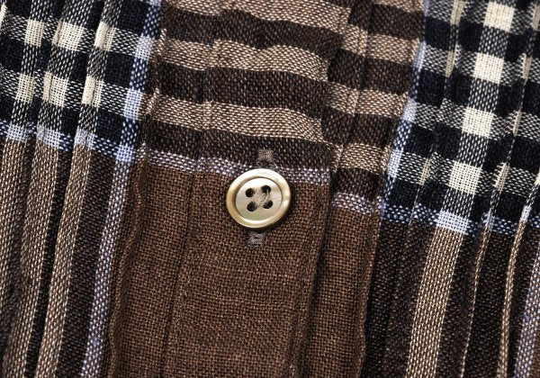 Mademoiselle NON NON Linen Blend Check Blouse Brown Size M