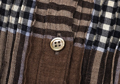 Mademoiselle NON NON Linen Blend Check Blouse Brown Size M