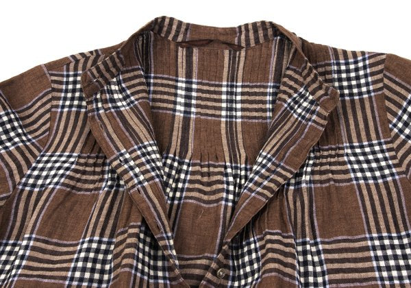 Mademoiselle NON NON Linen Blend Check Blouse Brown Size M