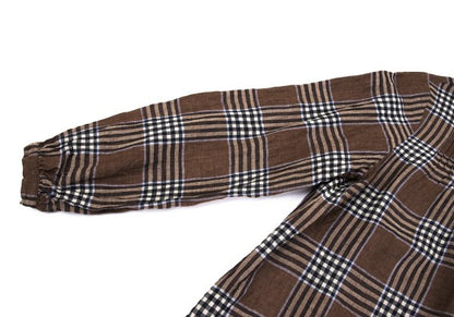 Mademoiselle NON NON Linen Blend Check Blouse Brown Size M