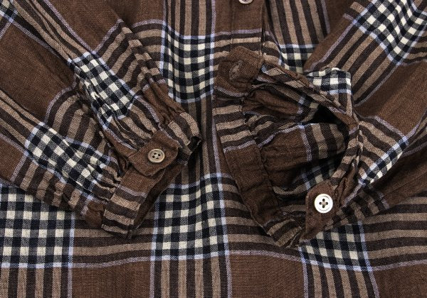 Mademoiselle NON NON Linen Blend Check Blouse Brown Size M