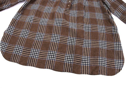 Mademoiselle NON NON Linen Blend Check Blouse Brown Size M