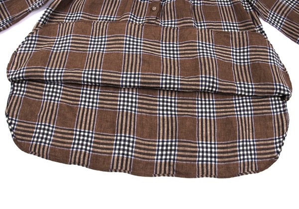 Mademoiselle NON NON Linen Blend Check Blouse Brown Size M