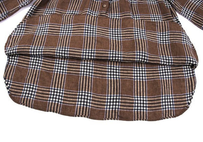 Mademoiselle NON NON Linen Blend Check Blouse Brown Size M