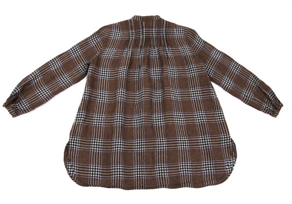 Mademoiselle NON NON Linen Blend Check Blouse Brown Size M