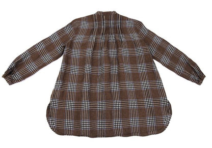 Mademoiselle NON NON Linen Blend Check Blouse Brown Size M