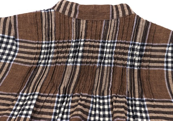 Mademoiselle NON NON Linen Blend Check Blouse Brown Size M