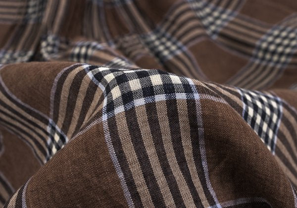 Mademoiselle NON NON Linen Blend Check Blouse Brown Size M