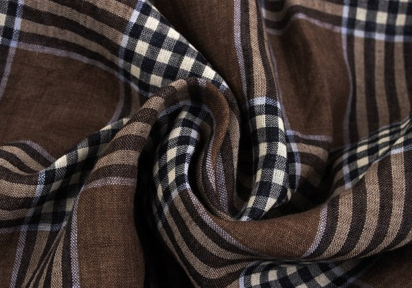 Mademoiselle NON NON Linen Blend Check Blouse Brown Size M