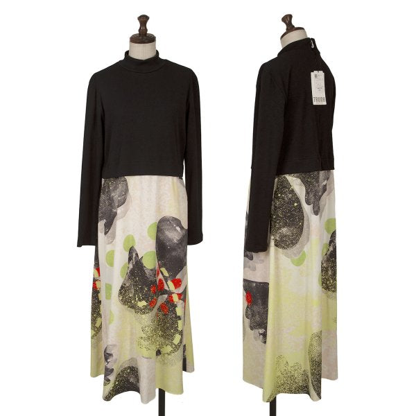 HIROKO KOSHINO Splash Paint Ribbed Dress Black Size 40