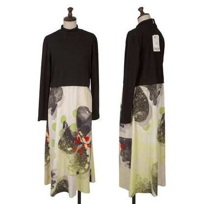 HIROKO KOSHINO Splash Paint Ribbed Dress Black Size 40