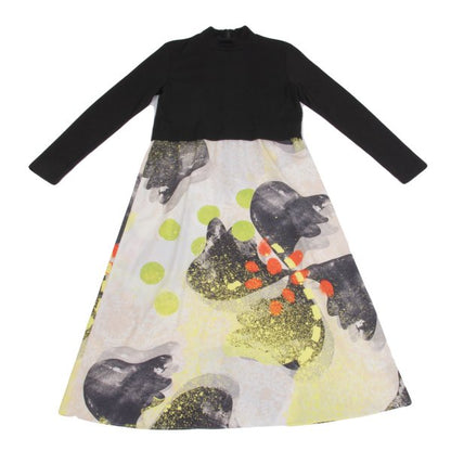 HIROKO KOSHINO Splash Paint Ribbed Dress Black Size 40