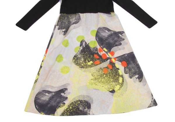 HIROKO KOSHINO Splash Paint Ribbed Dress Black Size 40