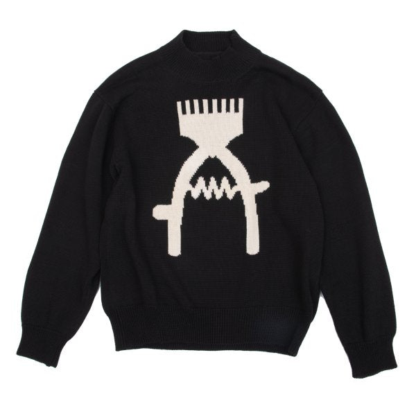 Y's for men Clipper Intarsia Cotton Knit Black Size M