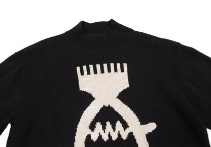 Y's for men Clipper Intarsia Cotton Knit Black Size M
