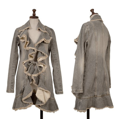 GRACE CONTINENTAL Frill Denim Jacket Gray Cotton Size 36