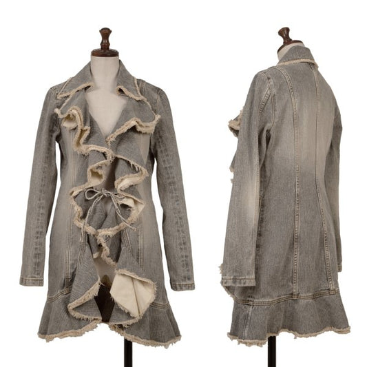 GRACE CONTINENTAL Frill Denim Jacket Gray Cotton Size 36