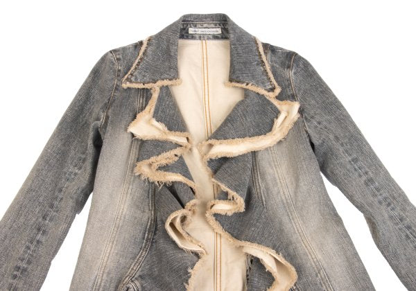 GRACE CONTINENTAL Frill Denim Jacket Gray Cotton Size 36
