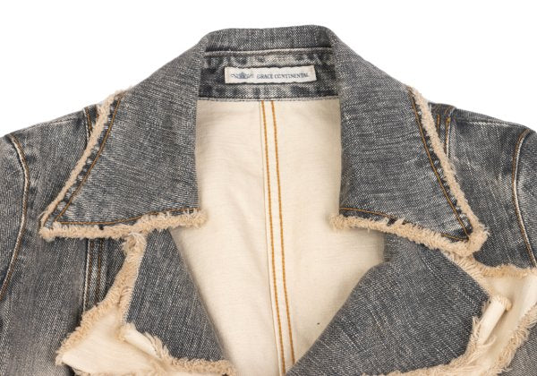 GRACE CONTINENTAL Frill Denim Jacket Gray Cotton Size 36