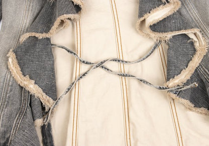GRACE CONTINENTAL Frill Denim Jacket Gray Cotton Size 36