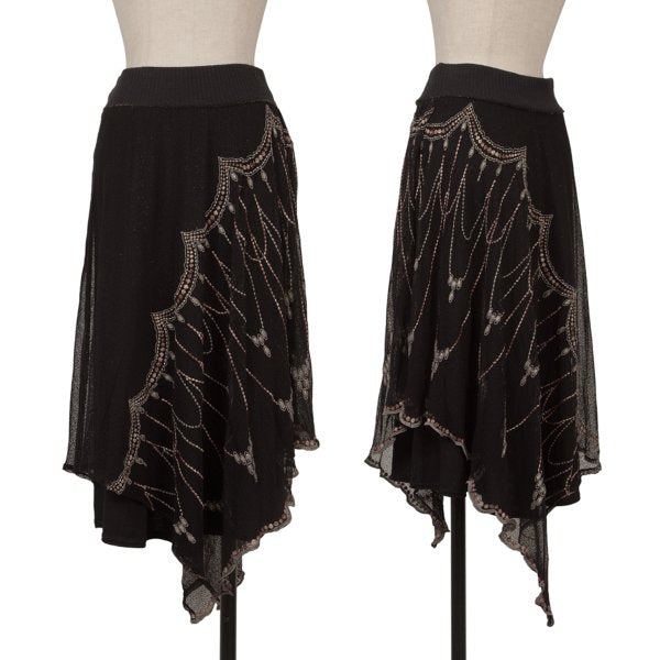 GRACE CLASS Lame Embroidered Layered Skirt Black Size 36