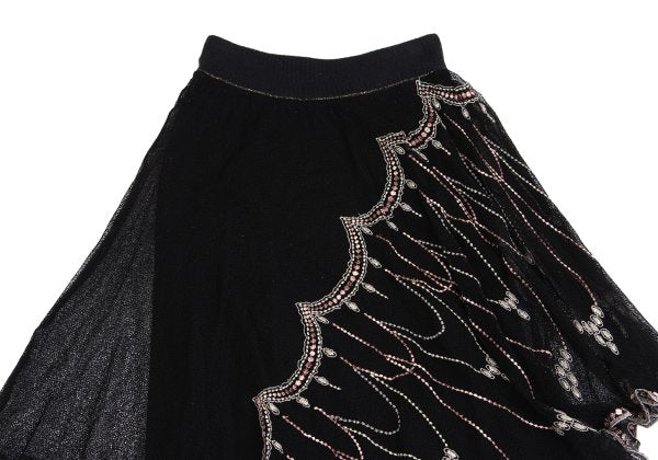 GRACE CLASS Lame Embroidered Layered Skirt Black Size 36