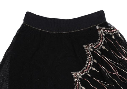 GRACE CLASS Lame Embroidered Layered Skirt Black Size 36