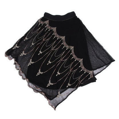 GRACE CLASS Lame Embroidered Layered Skirt Black Size 36