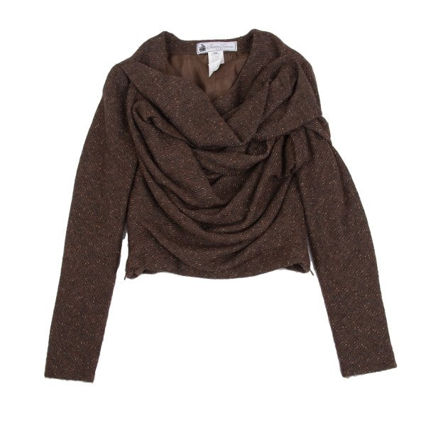 LANVIN Gathered Tweed Pullover Jacket Brown Size 40