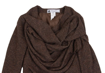 LANVIN Gathered Tweed Pullover Jacket Brown Size 40