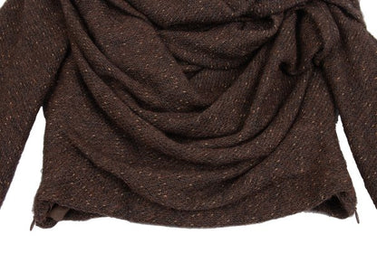 LANVIN Gathered Tweed Pullover Jacket Brown Size 40