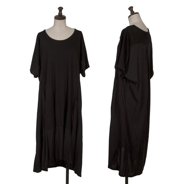 Y's Wool Rayon Panel Short Sleeve Dress Black Size 2