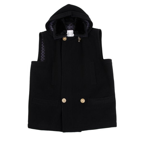 GIANNI VERSACE Fur Collar Melton Wool Jacket Black Size 50