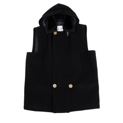 GIANNI VERSACE Fur Collar Melton Wool Jacket Black Size 50
