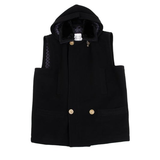 GIANNI VERSACE Fur Collar Melton Wool Jacket Black Size 50