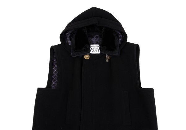 GIANNI VERSACE Fur Collar Melton Wool Jacket Black Size 50