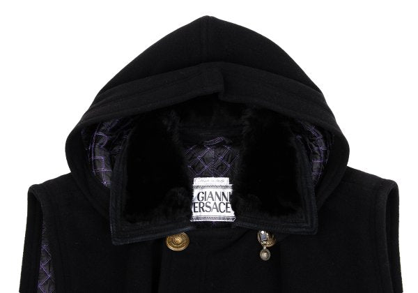 GIANNI VERSACE Fur Collar Melton Wool Jacket Black Size 50