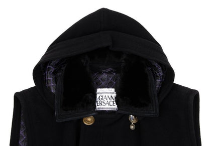 GIANNI VERSACE Fur Collar Melton Wool Jacket Black Size 50