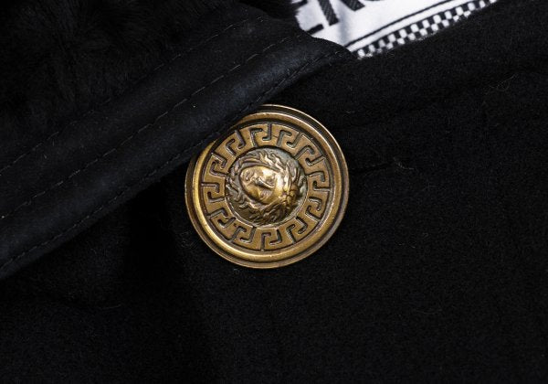 GIANNI VERSACE Fur Collar Melton Wool Jacket Black Size 50