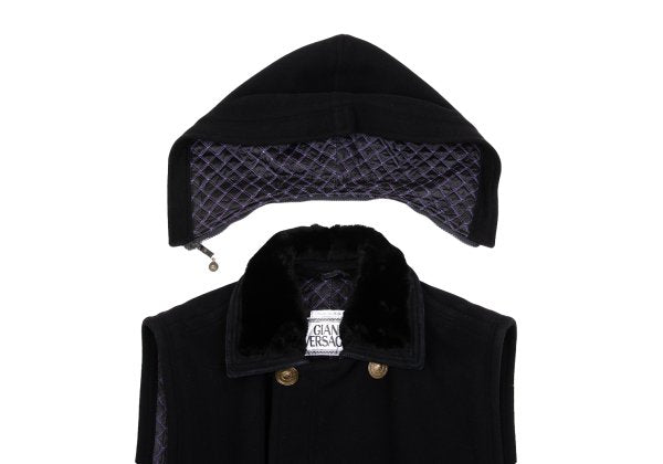 GIANNI VERSACE Fur Collar Melton Wool Jacket Black Size 50