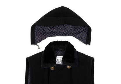 GIANNI VERSACE Fur Collar Melton Wool Jacket Black Size 50
