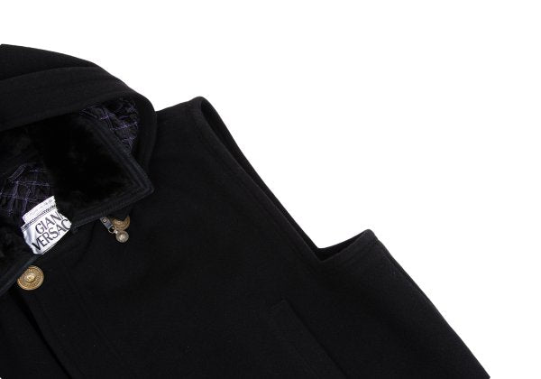GIANNI VERSACE Fur Collar Melton Wool Jacket Black Size 50