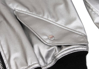 JUNYA WATANABE Metallic Faux Leather Jacket Silver Size S
