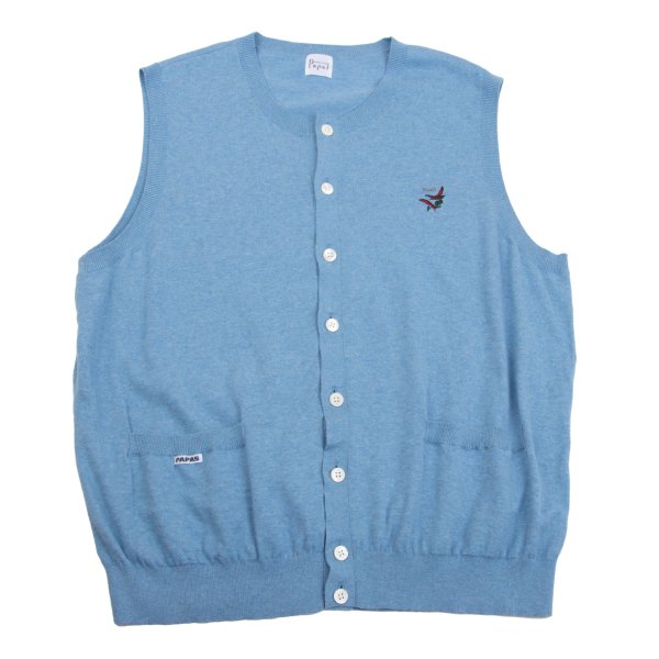 Papas Chili Pepper Embroidered Cotton Vest Blue Knit Size 52LL