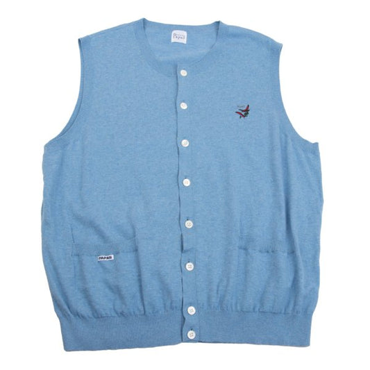 Papas Chili Pepper Embroidered Cotton Vest Blue Knit Size 52LL