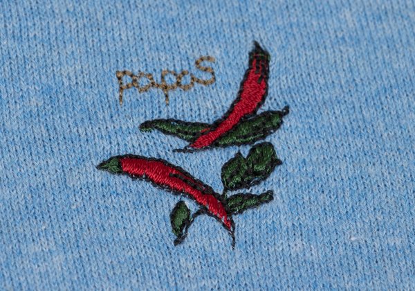 Papas Chili Pepper Embroidered Cotton Vest Blue Knit Size 52LL