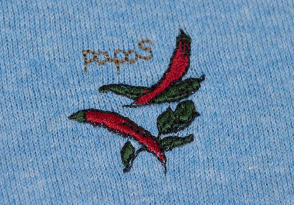 Papas Chili Pepper Embroidered Cotton Vest Blue Knit Size 52LL