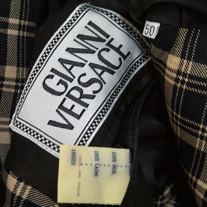 GIANNI VERSACE Wool Check 3-Button Beige Black Jacket Size 50
