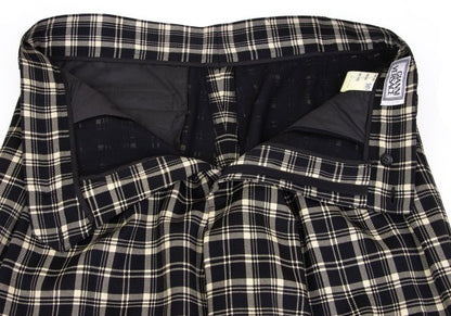 GIANNI VERSACE Wool Check 3-Tuck Pants Beige Size 50