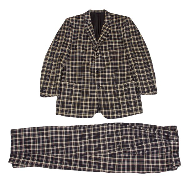 GIANNI VERSACE Wool Check 3-Tuck Pants Beige Size 50
